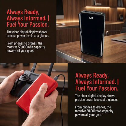 Ultra High Capacity 50000mAh Portable Power Bank - 22.5W Fast Charging, Dual Input/Output, LED Display & Flashlight for iPhone & Android