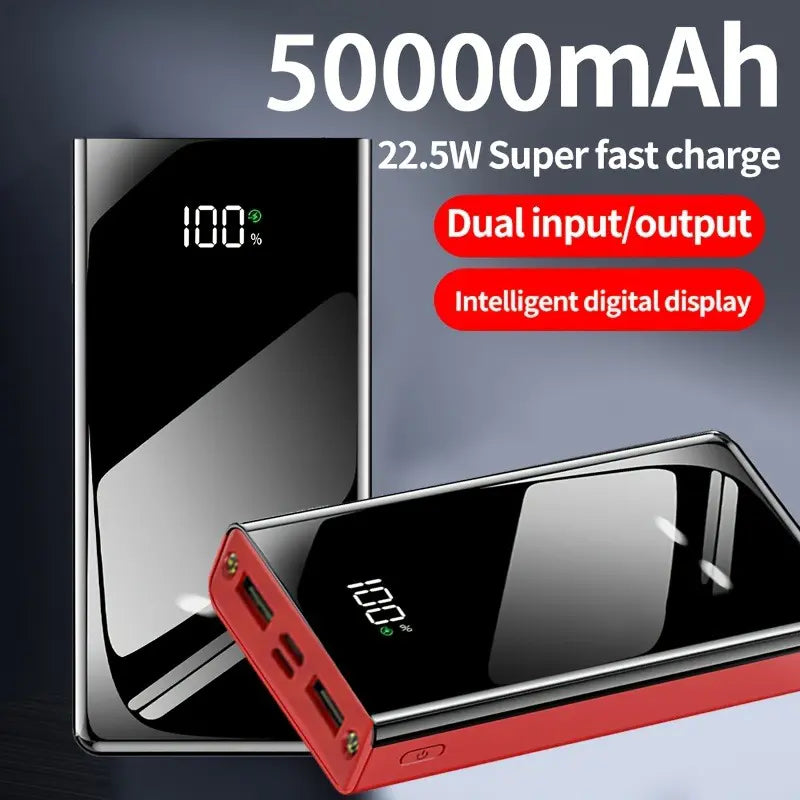 Ultra High Capacity 50000mAh Portable Power Bank - 22.5W Fast Charging, Dual Input/Output, LED Display & Flashlight for iPhone & Android