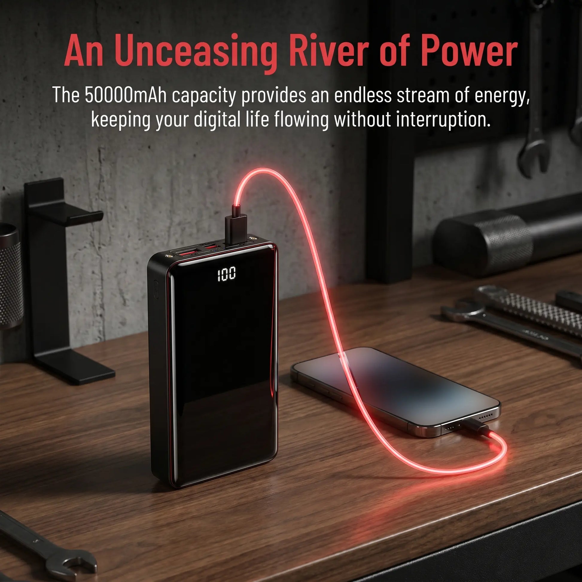 Ultra High Capacity 50000mAh Portable Power Bank - 22.5W Fast Charging, Dual Input/Output, LED Display & Flashlight for iPhone & Android