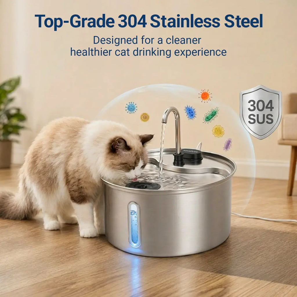 Sovelivee 3.5L 304 Stainless Steel Dual Flow Pet Water Fountain with Water Level Indicator, Low-Water Alert, and Dry-Run Protection for Cats and Small Dogs