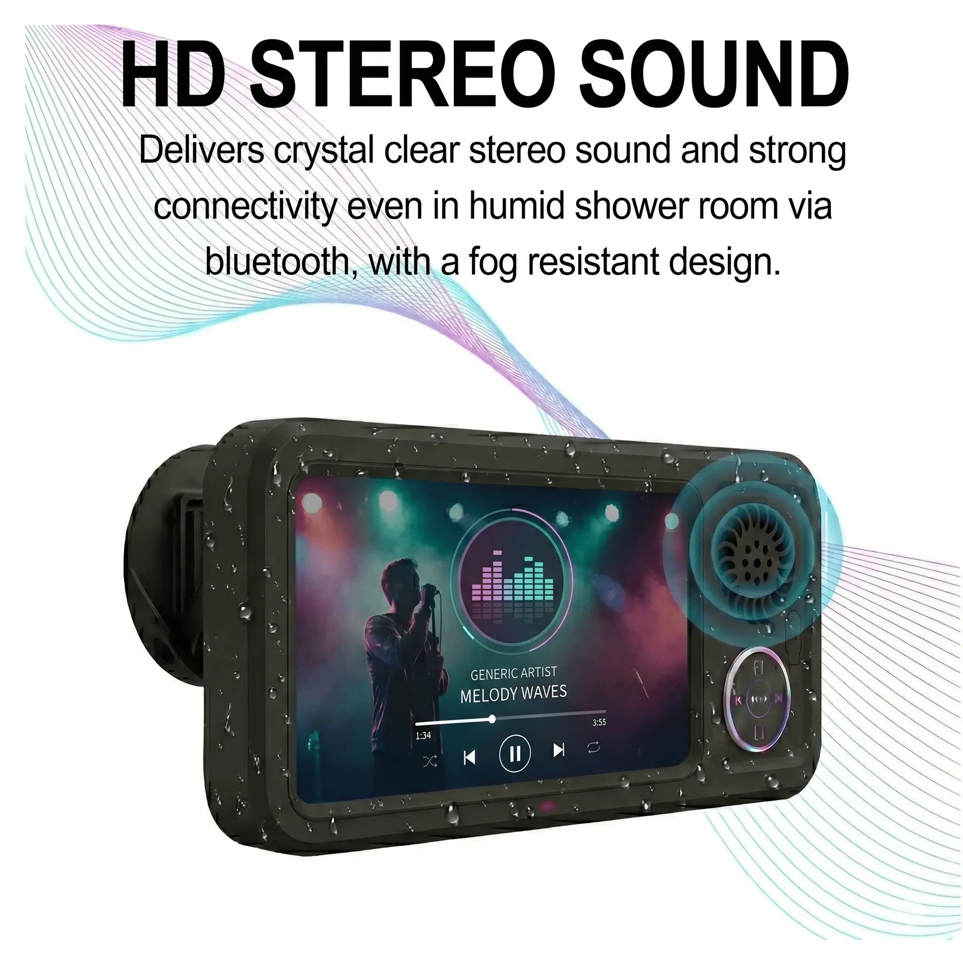 Waterproof Bathroom Shower Phone Holder with Bluetooth Speaker, 360° Rotating Touch Screen Mobile Device Case, Suction Cup Mount Shelf