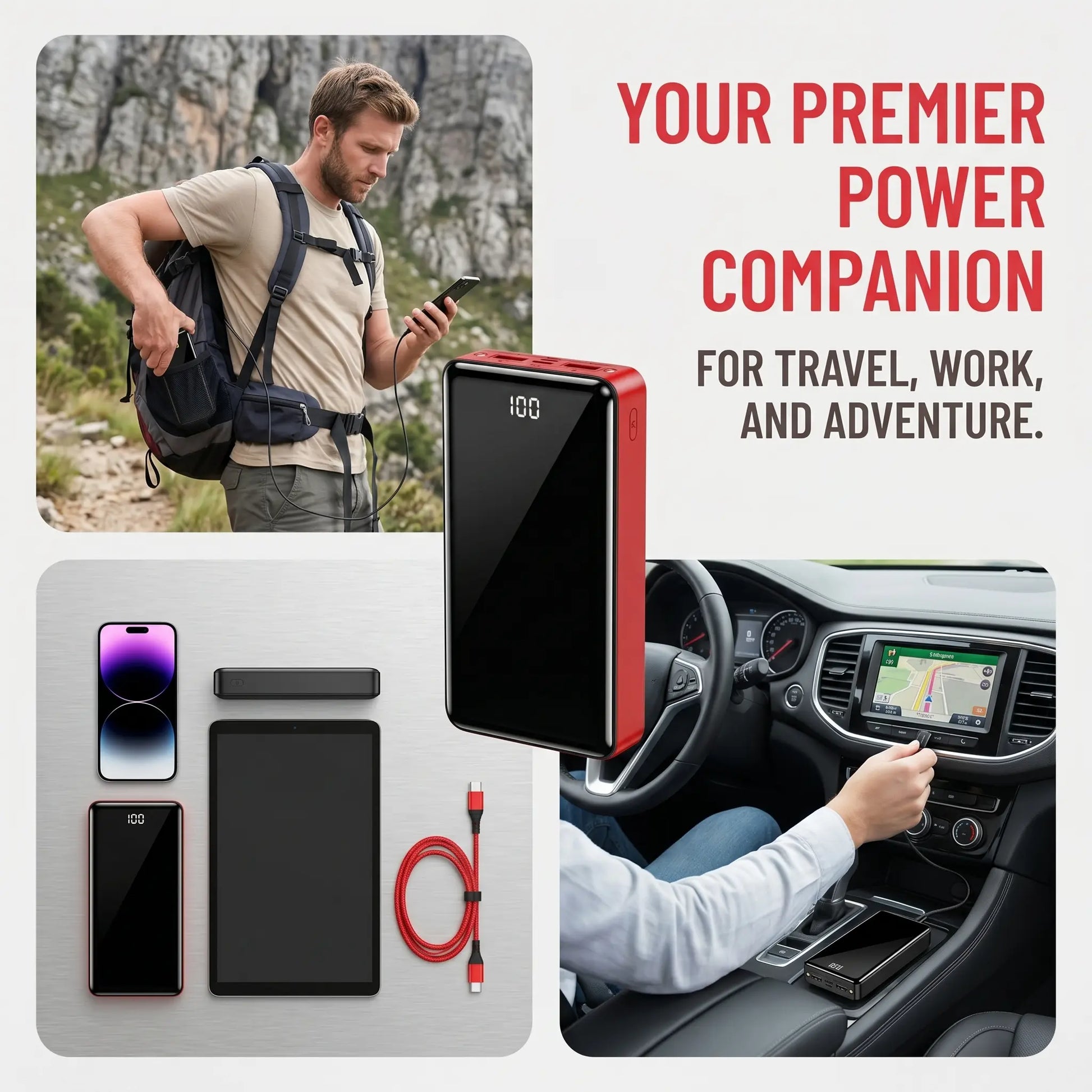 Ultra High Capacity 50000mAh Portable Power Bank - 22.5W Fast Charging, Dual Input/Output, LED Display & Flashlight for iPhone & Android