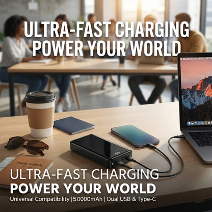 Ultra High Capacity 50000mAh Portable Power Bank - 22.5W Fast Charging, Dual Input/Output, LED Display & Flashlight for iPhone & Android